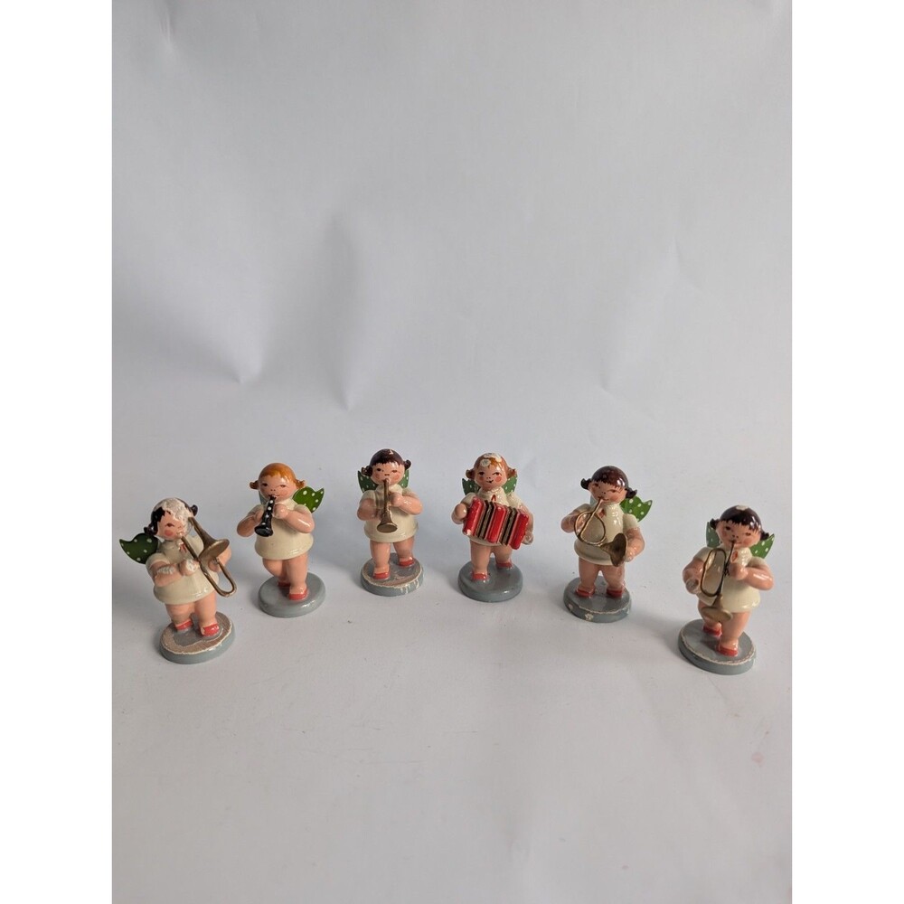 Wooden Angel Band Figurines Erzgebirge Ellmann Set Of 6 Vtg